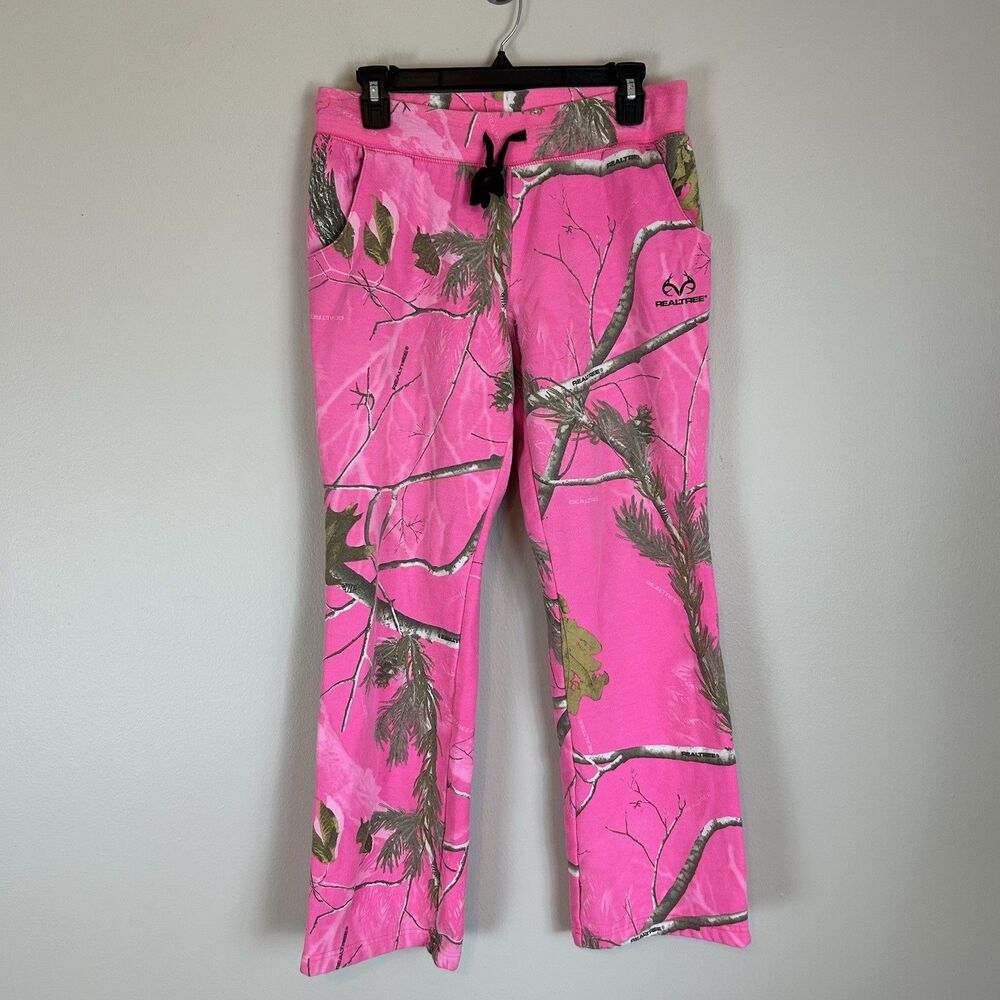 Ladies Sweat Pants in REALTREE Bright Pink Camo Camouflage Flare Wide Leg